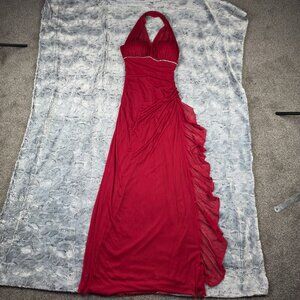 Blondie Nites Red Dress with Rhinestone Detailing Maxi Dress